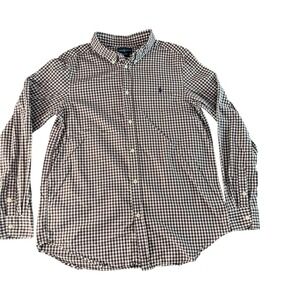 Ralph Lauren Boys XL 18-20 Brown Gingham Button Down Shirt Slim‎ Fit Purple Pony
